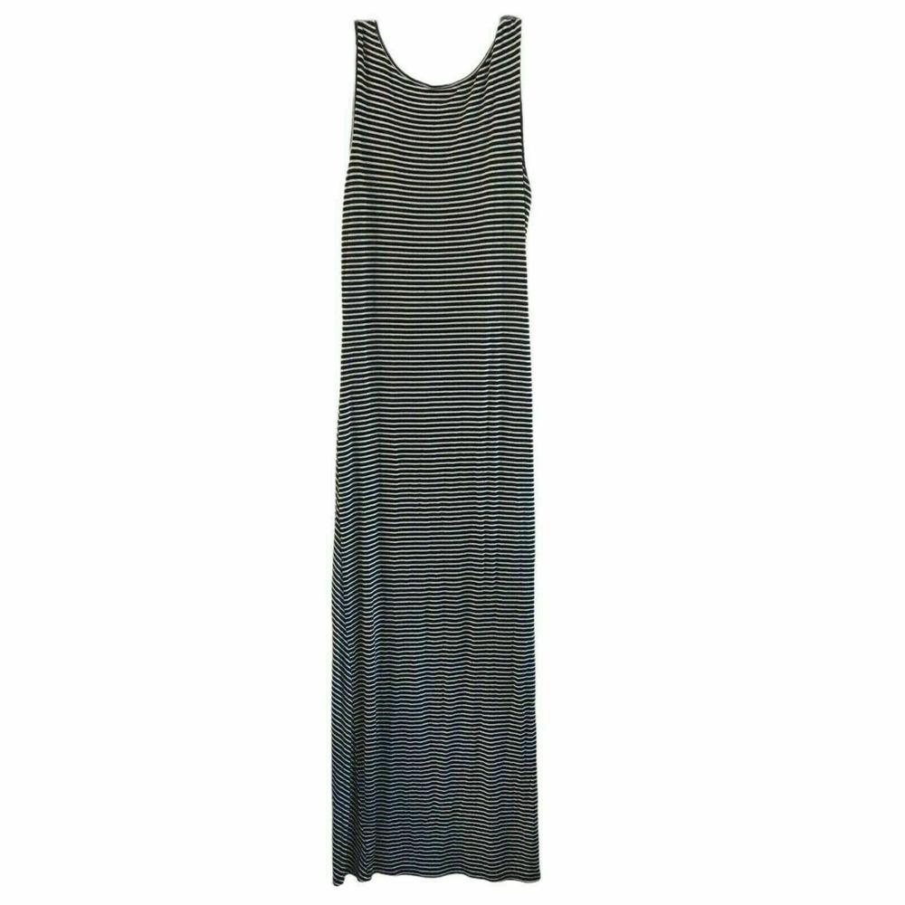 Bobeau Maxi Sleeveless Summer Tank Dress Sz MP Black Stripe Stretch Whimsigoth